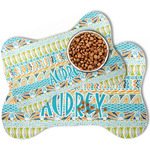 Abstract Teal Stripes Bone Shaped Dog Food Mat (Personalized)