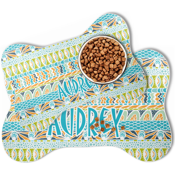 Abstract Teal Stripes Bone Shaped Dog Mats - MAIN