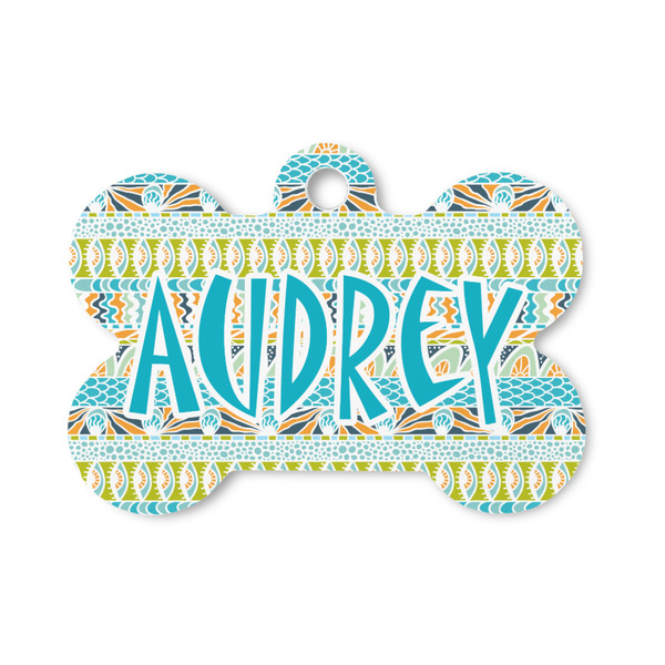 Custom Abstract Teal Stripes Bone Shaped Dog ID Tag - Small (Personalized)