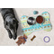 Abstract Teal Stripes Bone Shaped Mat w/ Food & Water