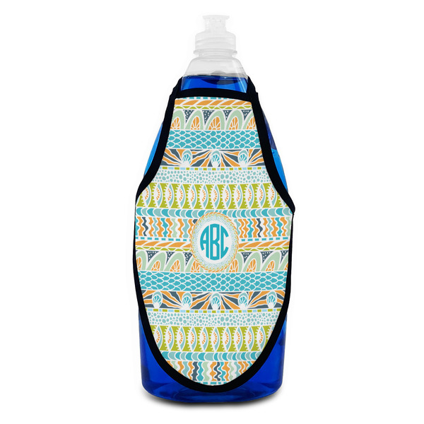 Abstract Teal Stripes Bottle Apron - Soap - FRONT