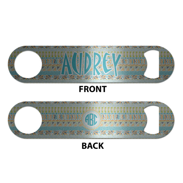 Abstract Teal Stripes Bottle Opener - Front & Back