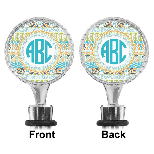 Abstract Teal Stripes Bottle Stopper - Front and Back