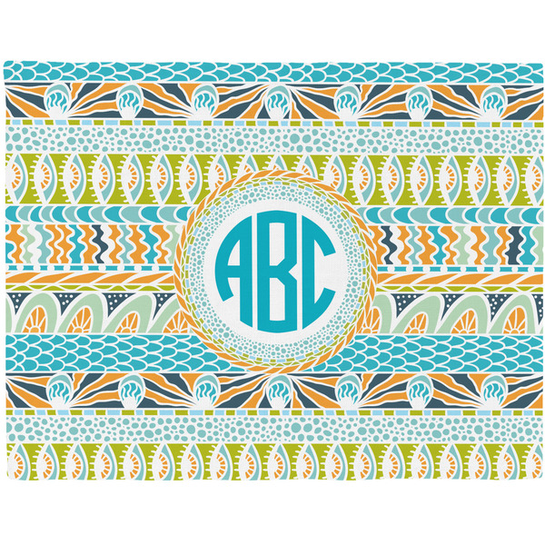 Custom Abstract Teal Stripes Woven Fabric Placemat - Twill w/ Monogram