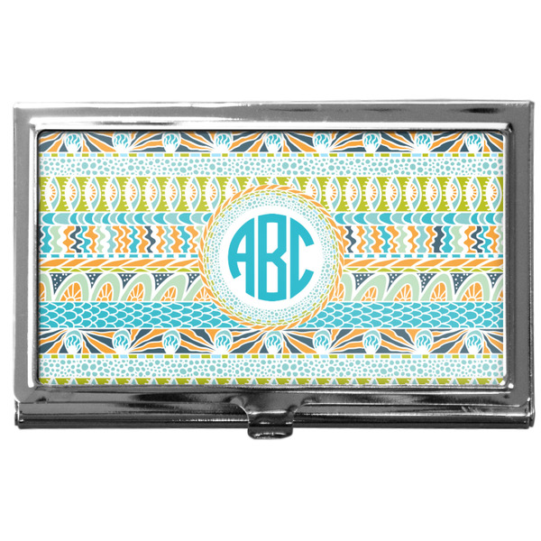 Custom Abstract Teal Stripes Business Card Case