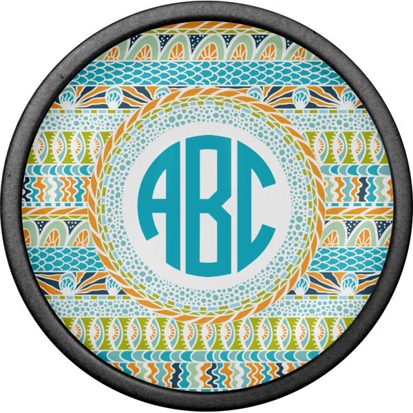 Abstract Teal Stripes Cabinet Knob - Black - Front