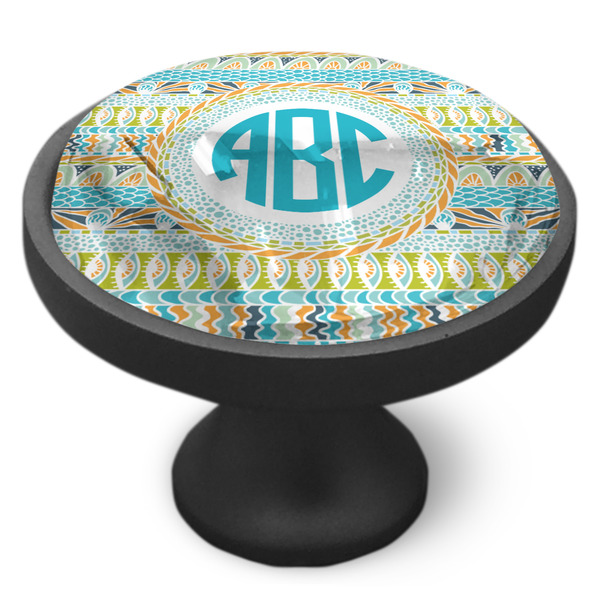 Abstract Teal Stripes Cabinet Knob - Black - Side