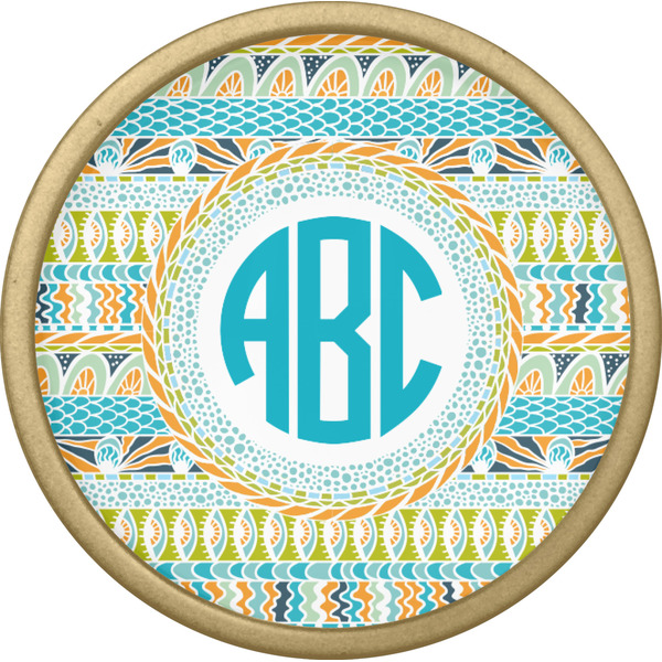 Abstract Teal Stripes Cabinet Knob - Gold - Front