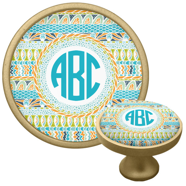 Abstract Teal Stripes Cabinet Knob - Gold - Multi Angle