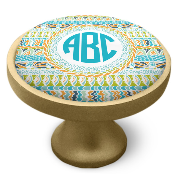 Abstract Teal Stripes Cabinet Knob - Gold - Side