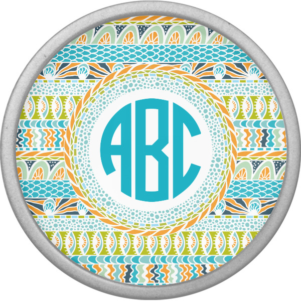 Abstract Teal Stripes Cabinet Knob - Nickel - Front