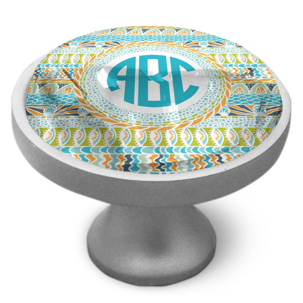 Abstract Teal Stripes Cabinet Knob - Nickel - Side