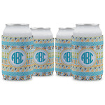 Abstract Teal Stripes Can Cooler (12 oz) - Set of 4 w/ Monogram