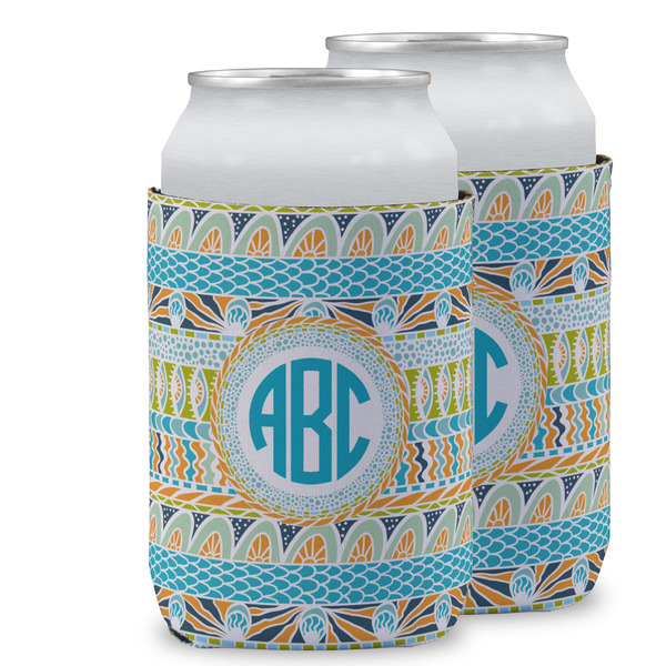 Custom Abstract Teal Stripes Can Cooler (12 oz) w/ Monogram