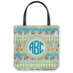 Abstract Teal Stripes Canvas Tote Bag - Large - 18"x18" (Personalized)