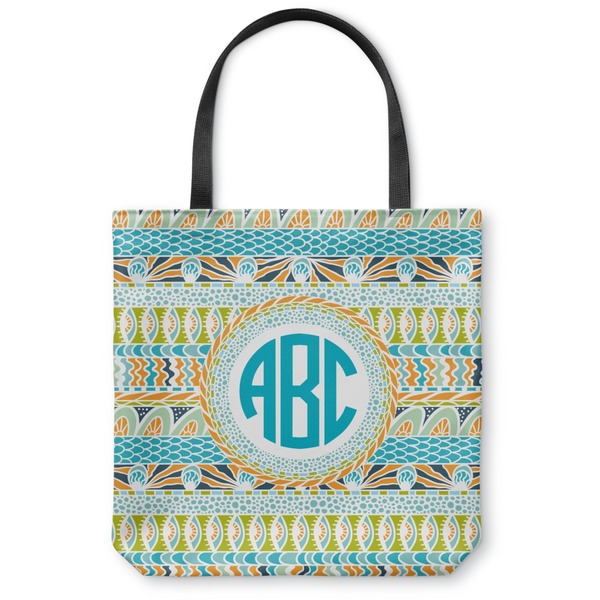 Custom Abstract Teal Stripes Canvas Tote Bag - Medium - 16"x16" (Personalized)