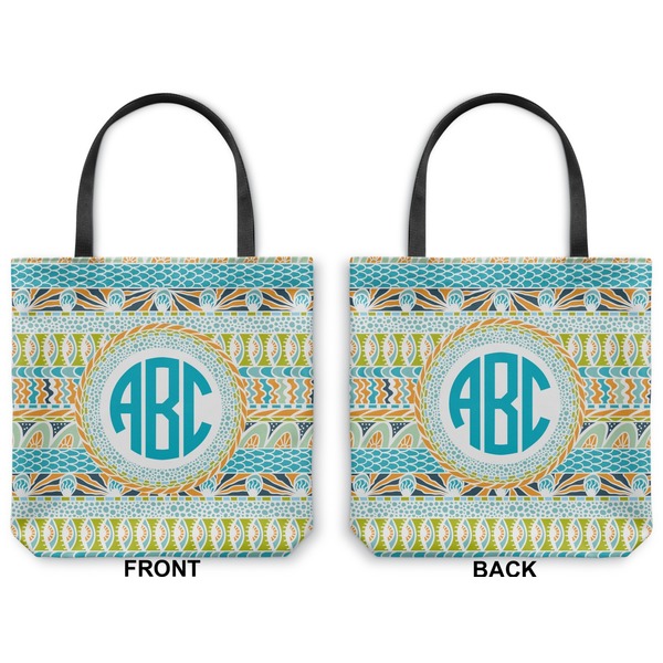 Abstract Teal Stripes Canvas Tote - Front and Back