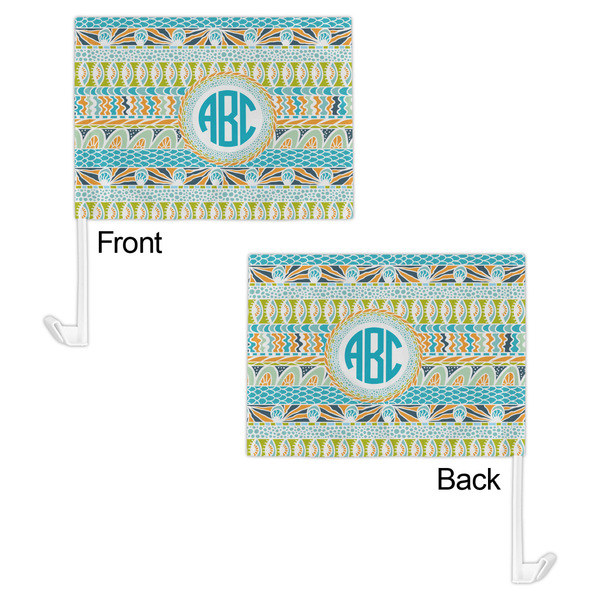 Abstract Teal Stripes Car Flag - 11" x 8" - Front & Back View