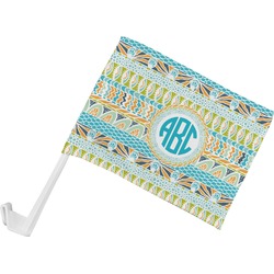 Abstract Teal Stripes Car Flag - Small w/ Monogram