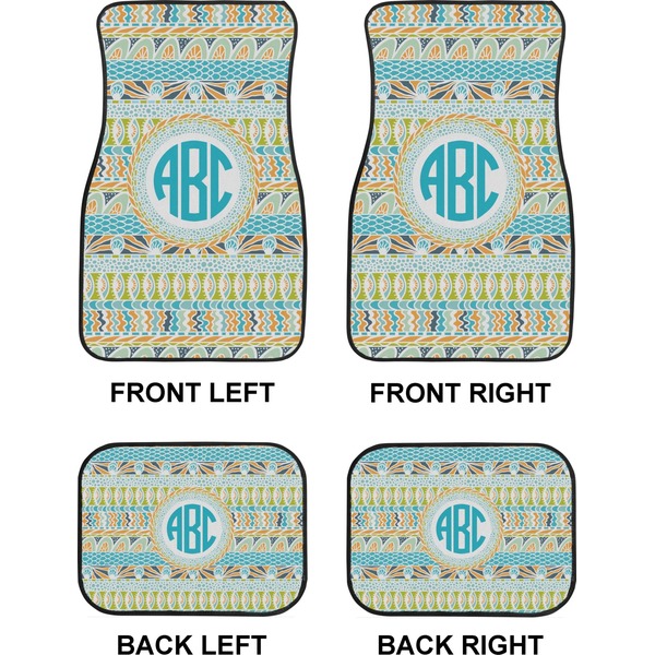 Abstract Teal Stripes Car Floor Mats Set (2F + 2B)