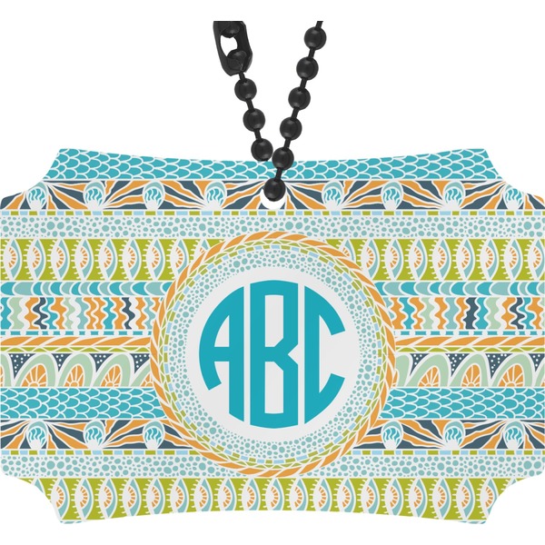 Custom Abstract Teal Stripes Rear View Mirror Ornament (Personalized)