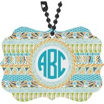 Abstract Teal Stripes Rear View Mirror Charm (Personalized)