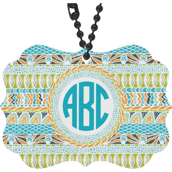 Custom Abstract Teal Stripes Rear View Mirror Charm (Personalized)