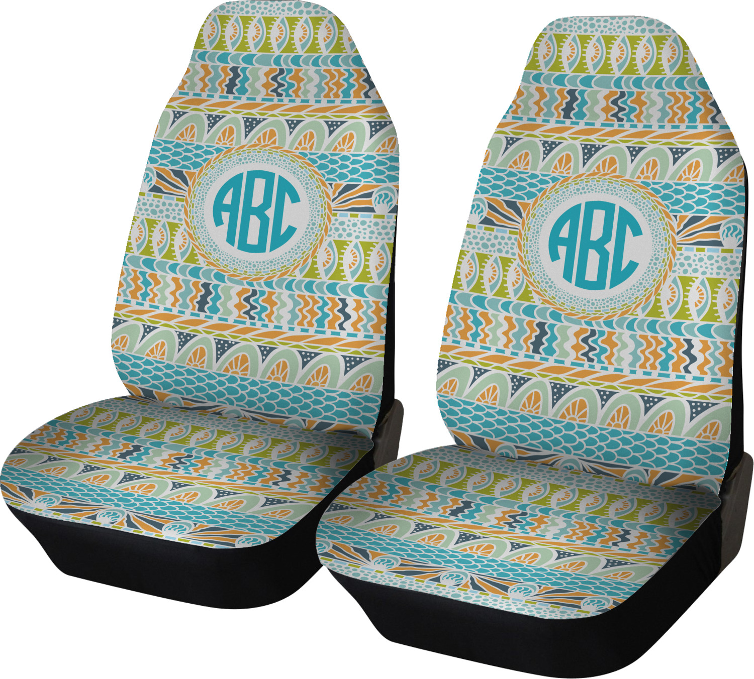 Abstract Teal Stripes Car Seat Covers (Set of Two) (Personalized