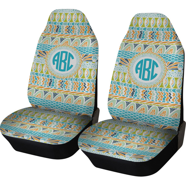 Custom Abstract Teal Stripes Car Seat Covers (Set of Two) (Personalized)