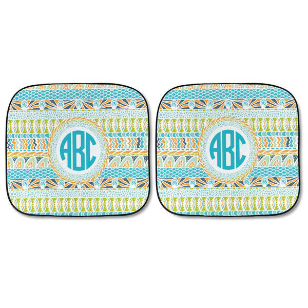 Abstract Teal Stripes Car Sun Shades - FRONT