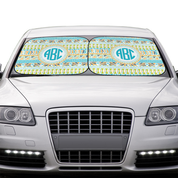 Abstract Teal Stripes Car Sun Shades - IN CONTEXT