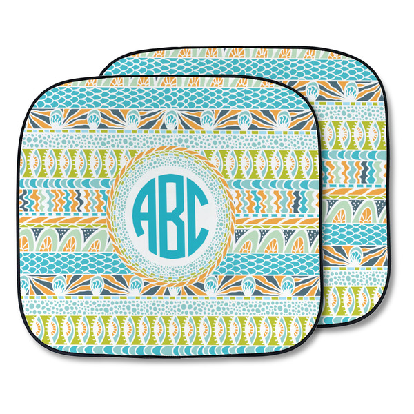 Custom Abstract Teal Stripes Car Sun Shade - Two Piece (Personalized)