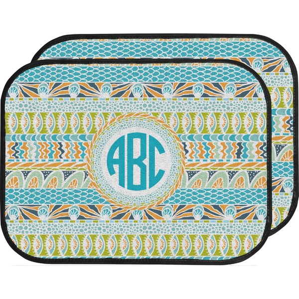 Custom Abstract Teal Stripes Car Floor Mats (Back Seat) (Personalized)