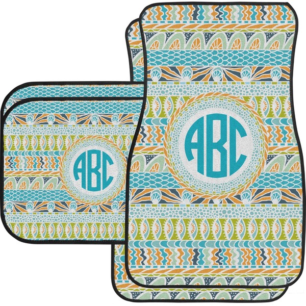 Custom Abstract Teal Stripes Car Floor Mats Set - 2 Front & 2 Back (Personalized)