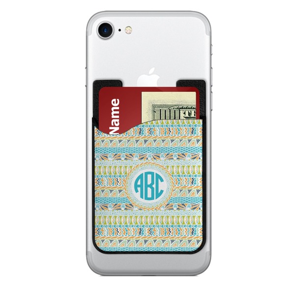 Custom Abstract Teal Stripes 2-in-1 Cell Phone Credit Card Holder & Screen Cleaner (Personalized)