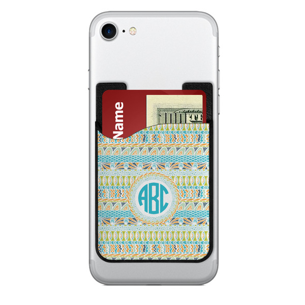 Custom Abstract Teal Stripes 2-in-1 Cell Phone Credit Card Holder & Screen Cleaner (Personalized)