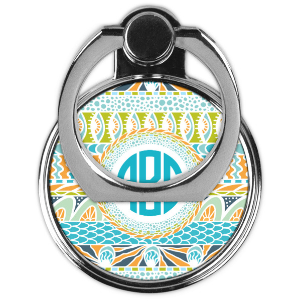 Abstract Teal Stripes Cell Phone Ring Stand & Holder - Front (Collapsed)