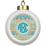 Abstract Teal Stripes Ceramic Ball Ornament (Personalized)