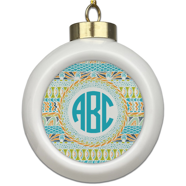 Custom Abstract Teal Stripes Ceramic Ball Ornament (Personalized)