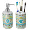 Abstract Teal Stripes Ceramic Bathroom Accessories Set (Personalized)