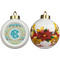 Abstract Teal Stripes Ceramic Christmas Ornament - Poinsettias (APPROVAL)