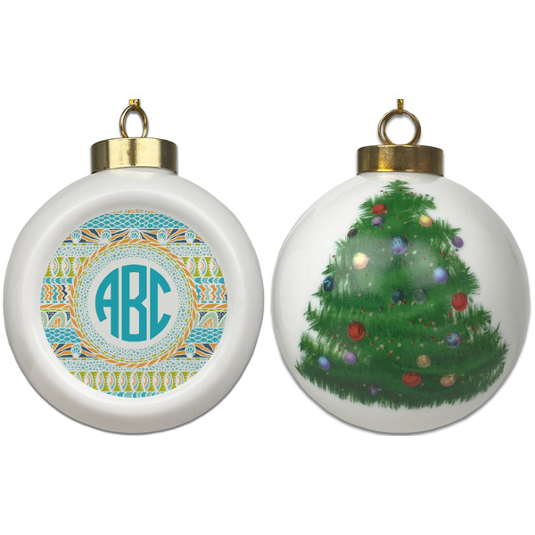 Abstract Teal Stripes Ceramic Christmas Ornament - X-Mas Tree (APPROVAL)