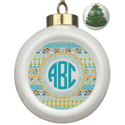 Abstract Teal Stripes Ceramic Ball Ornament - Christmas Tree (Personalized)