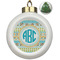 Abstract Teal Stripes Ceramic Christmas Ornament - Xmas Tree (Front View)