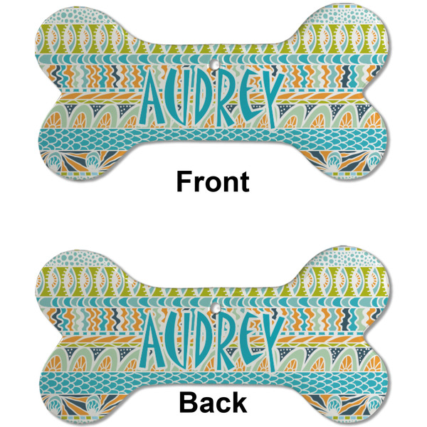 Abstract Teal Stripes Ceramic Flat Ornament - Bone Front & Back (APPROVAL)