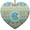 Abstract Teal Stripes Ceramic Flat Ornament - Heart (Front)