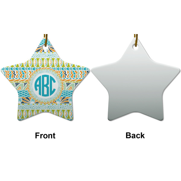 Abstract Teal Stripes Ceramic Flat Ornament - Star Front & Back (APPROVAL)