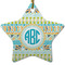 Abstract Teal Stripes Star Ceramic Ornament w/ Monogram