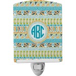 Abstract Teal Stripes Ceramic Night Light (Personalized)