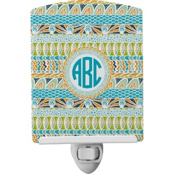 Abstract Teal Stripes Ceramic Night Light (Personalized)